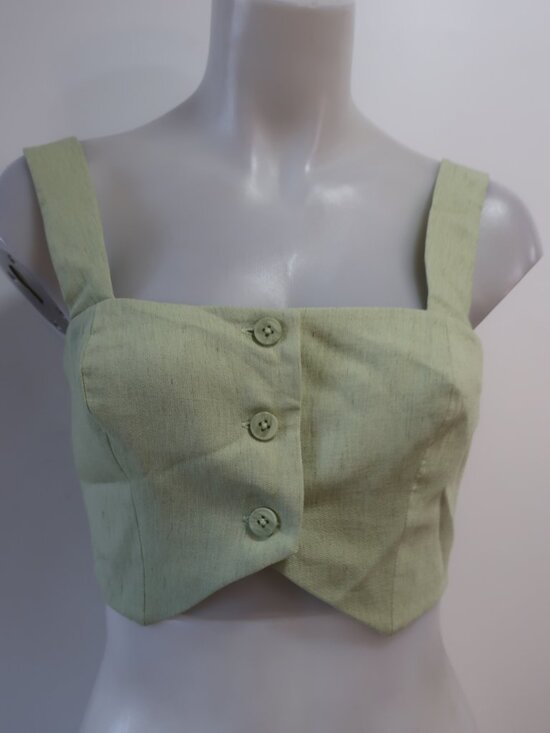 Amanda Uprichard Tops - Womens Amanda Uprichard (Item- 14) Sage Green Linen Blend Strappy Crop Top S